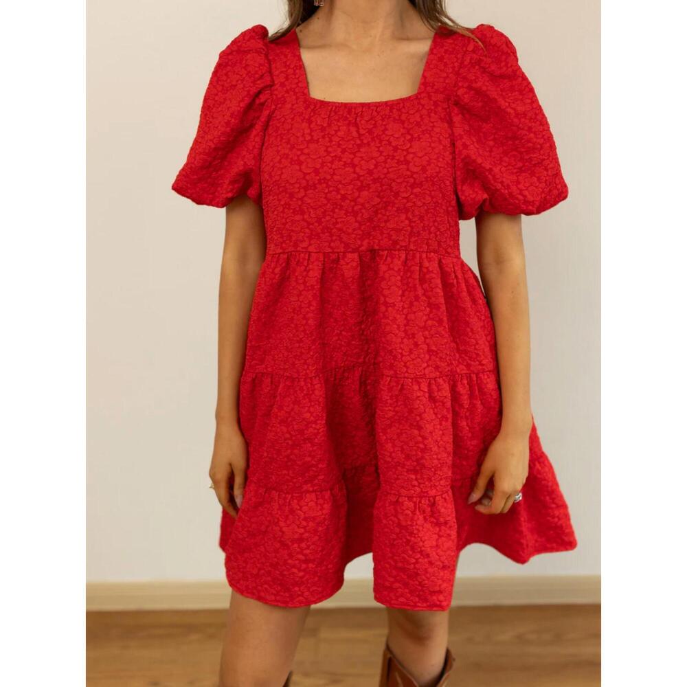 NEW SOUTHERN GRACE red-y to party mini dress in red jacquard